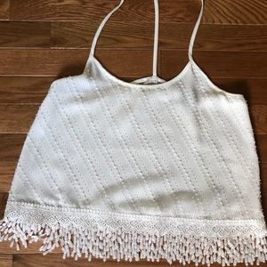 Forever 21 white embellished fringe crop top
